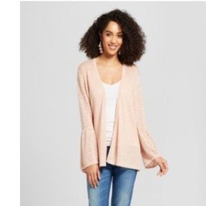 Flounce Bell Sleeve Open Layering Cardigan whimsical Cutout Detail Accent